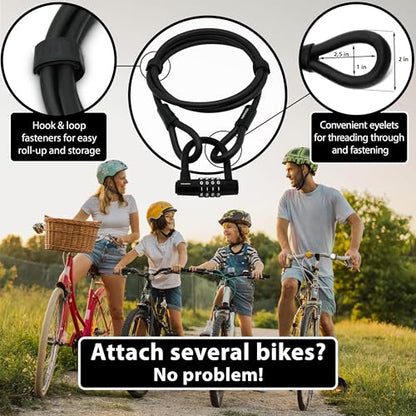 KOHLBURG Combination Cable Bike Lock 6.5ft with Code – 79” Combo Cable Lock | Long Security Steel Cable Lock – Cable with Padlock Combination for Bicycle Garden Furniture Bike Kayak Boat Paddle Board
