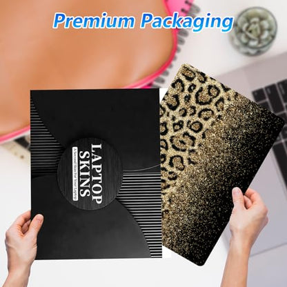 Universal Laptop Skin Sticker Decal with 2 Wrist Pad Skins, Waterproof Scratch Vinyl Cover for 11–15.6 Inch MacBook, HP, Dell, Lenovo, Cutable & Reusable,Gold Glitter Leopard - color: Gold Glitter Leopard