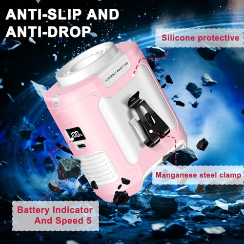 CAZOKASI 2024 Upgrade 10000mAh Waist Clip Portable Personal Body Fan - Powerful Upto 40H Cooling and Heatstroke Prevention (Gray and Orange, Pink White) - size: 10000mAh / Pink white