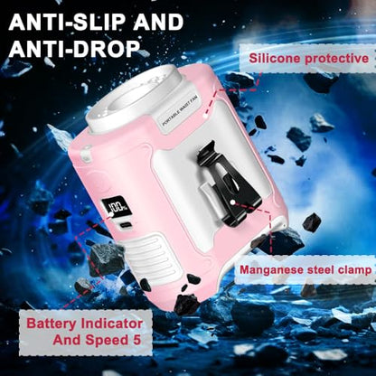 CAZOKASI 2024 Upgrade 10000mAh Waist Clip Portable Personal Body Fan - Powerful Upto 40H Cooling and Heatstroke Prevention (Gray and Orange, Pink White) - size: 10000mAh / Pink white