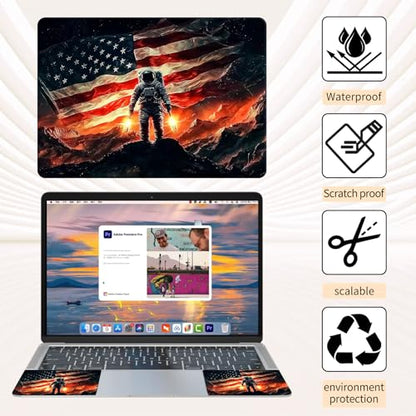 15.6 Inch Laptop Skin Sticker, Reusable Vinyl Cover Protector with 2 Wrist Pad Skins, Removable Waterproof Scratch-Resistant for 12-15.6 Inch Laptop Notebook,American Flag and Astronaut - color: American Flag And Astronaut