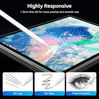 Stylus Pen for iPad 2026-2018 with 13mins Fast Charge,Tilt Sensitivity Palm Rejection Pencil for 11th (A16)/10/9/8/7/6 Gen, iPad Pro 11"/12.9"/M4/M5, iPad Air 3/4/5/M2/M3/M4, Mini 7/6/5 - color: white
