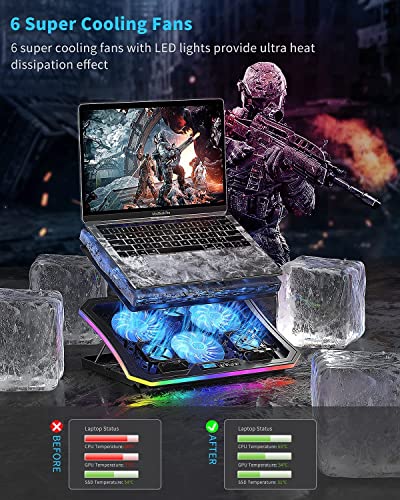 KeiBn 6 Fans & 8 Fans Blue Laptop Cooling Pad, Laptop Cooler for 15.6-17.3 Inch Laptops with 7 Height Stands, 2 USB Ports,10 RGB Modes