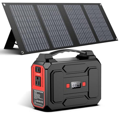 Solar Powered Generator 200W Peak/100W Rated, Portable Generator Power Station with Solar Panels 40W Included, 146Wh Solar Power Bank with AC Outlet 110V for Home Use Camping Outdoor Adventure