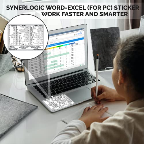 SYNERLOGIC Microsoft Word/Excel (for Windows) Reference Guide Keyboard Shortcut Sticker, Laminated, No-Residue Vinyl (White/Small) - color: White
