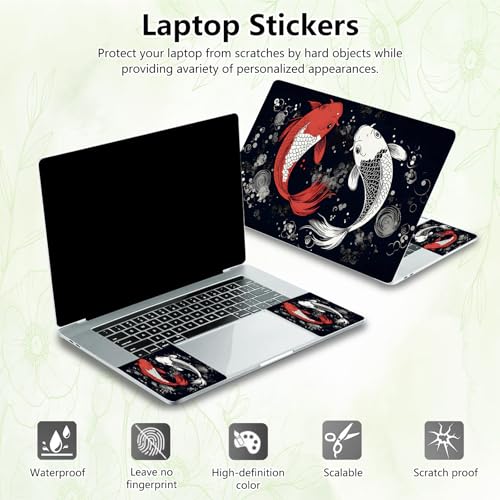 Laptop Skin Sticker Decal, Universal Reusable Vinyl Laptop Cover for 12" 13" 13.3" 14" 15" 15.4" 15.6" Notebook PC, Waterproof Scratch-Resistant with 2 Wrist Pads, Easy to Apply & Remove,Art Koi Fish - color: Art Koi Fish