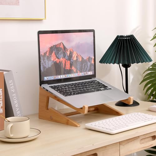 Wooden Laptop Stand Vertical Laptop for 13-18.6in Laptop,Bamboo Stand for Desk