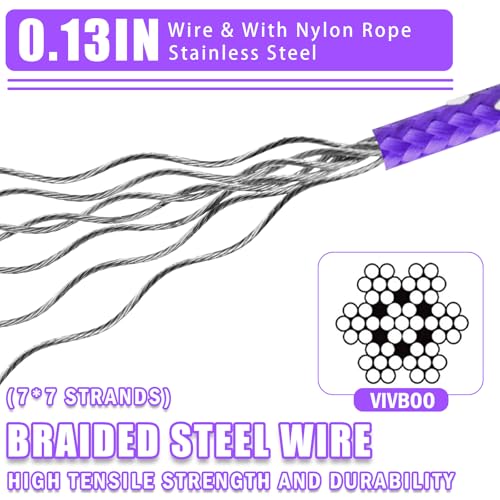 0.13IN Security Steel Cable 4/6/10/15FT Lengths Bike Lock Cable, Cable Rope, Stainless Steel Cable with Loops for Safety and Security - color: Purple, size: 15ft（1Pack）