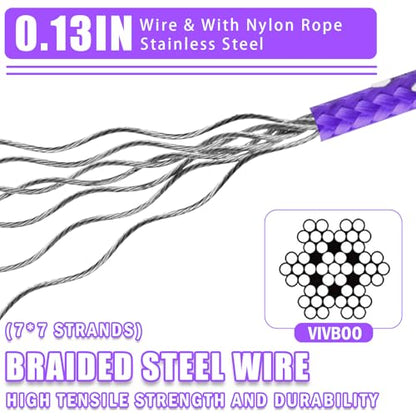 0.13IN Security Steel Cable 4/6/10/15FT Lengths Bike Lock Cable, Cable Rope, Stainless Steel Cable with Loops for Safety and Security - color: Purple, size: 15ft（1Pack）