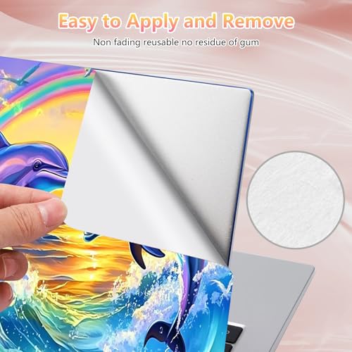 Laptop Skin Sticker Decal 12" 13" 13.3" 14" 15" 15.6",Waterproof Scratch Resistant Vinyl,Reusable Easy to Apply,for MacBook HP Dell Notebooks Netbooks Laptop,2 Wrist Pads,Dolphin Couple Rainbow - color: Dolphin Couple Rainbow