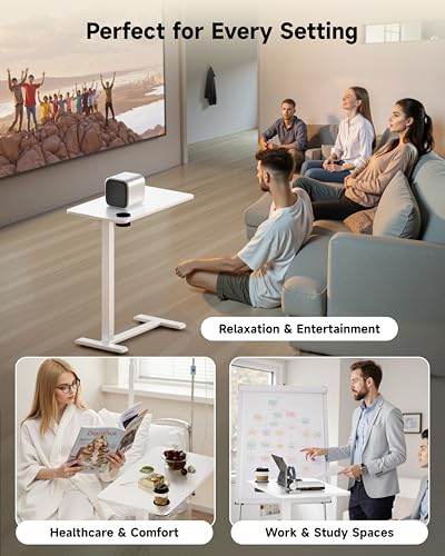 BIZUM Adjustable Bedside Table with Swivel Hidden Wheels Pneumatic Rolling Desk Mobile Standing Desk with Cup Holder for Hospital Home(27.6"x15.8" White) - color: White, size: 27.6"x15.8"
