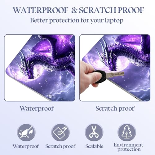 Universal Laptop Skin Sticker Decal,15.6 Inch Laptop Vinyl Cover for 13" 14" 15.6" Laptop,Scratch-Resistant Waterproof Protector Wrap,Reusable with Wrist Pads,Purple Dragon Moonlit - color: Purple Dragon Moonlit