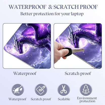 Universal Laptop Skin Sticker Decal,15.6 Inch Laptop Vinyl Cover for 13" 14" 15.6" Laptop,Scratch-Resistant Waterproof Protector Wrap,Reusable with Wrist Pads,Purple Dragon Moonlit - color: Purple Dragon Moonlit