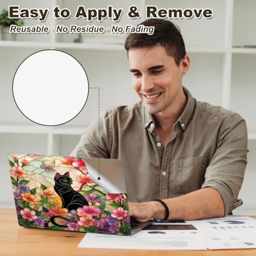 Universal Laptop Skin Sticker Decal 11-15.6 Inches, Black Cat Floral | Reusable Vinyl Sticker for 12.1 13 13.3 14 15.4 Inches Notebook PC, Scratch Resistant Waterproof, Easy to Trim & Apply - color: Black Cat Floral