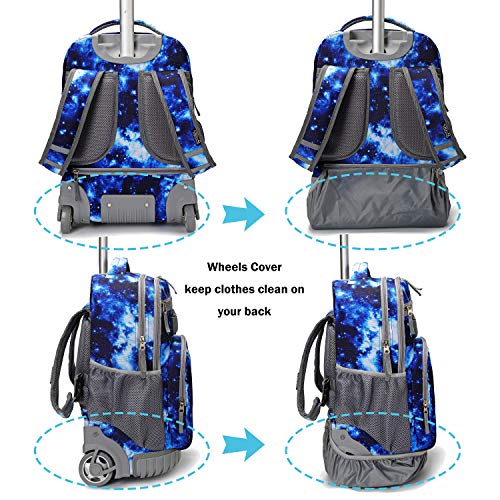Tilami Rolling Backpack 18 inch Wheeled Laptop Backpack School College Student Travel Trip Boys and Girls, Galaxy Blue - color: Galaxy Blue