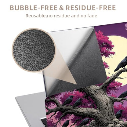 Universal Laptop Skin Sticker for 12/13/14/15.6 Inch Laptops, Reusable Vinyl Laptop Decal Cover, Waterproof Scratch Resistant Notebook Skin with 2 Wrist Pads,Gothic Raven Moon - color: Gothic Raven Moon