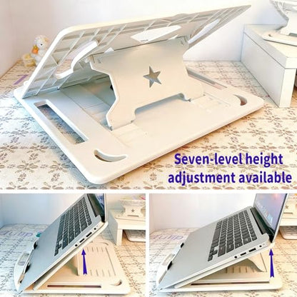 Portable Laptop Stand for Desk, Office, Travel, Home | Ergonomic & Foldable, 7 Adjustable Angles, 360° Rotating, Cooling Vent Design, Lightweight