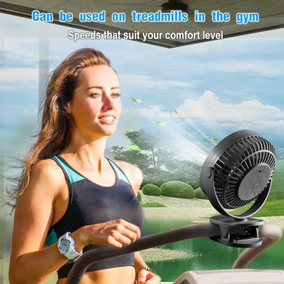 Clip on Fan Rechargeable, 8-Inch Battery Operated Desk Fan, USB Fan,5 Speeds, Strong Airflow, Sturdy Clamp for Golf Cart Office Desk Outdoor Travel Camping Tent Gym Treadmill,Black - color: Black