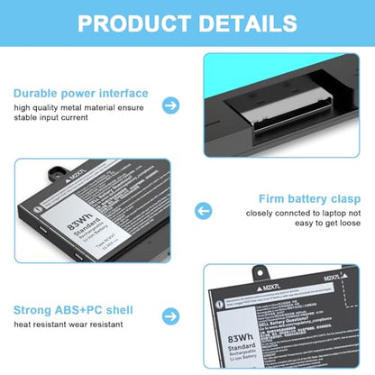 RCVVT Laptop Battery Compatible with Dell Precision 7770 7670 7780 7680 Mobile Workstation Notebook Series X9FTM 05JMD8 5JMD8 0965V4 965V4 X26RT 0X26RT P114F P114F001 P114F002 P115F 11.55V 83Wh - size: RCVVT