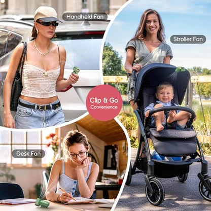 Clip-On Portable Fan for Strollers Travel, Rechargeable Turbo Personal Fan | Clip to Bag Strap Hat Stroller Shirt Desk Car Seats, Small 4 Speed 360° Rotate, Led Display, Turbo 13500RPM, Travel Essential - color: Green