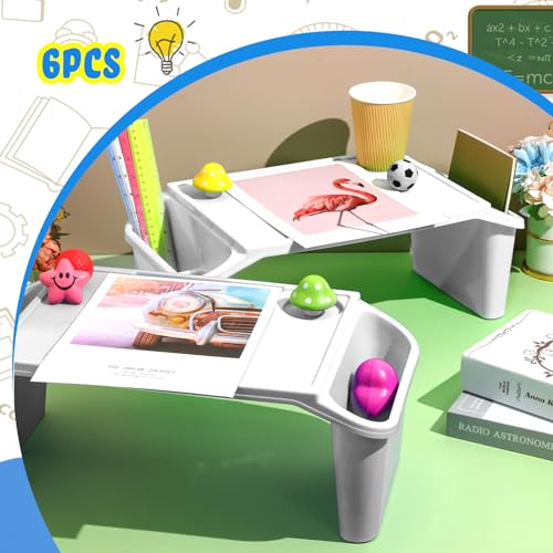 Leinuosen 6 Pcs Kids Lap Desk Tray with Storage Plastic Breakfast Laptop Trays with Side Pockets and Slot Portable Lap Bed Table for Writing Eating Game Classroom Snacks Boy Girl (White) - color: White