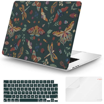 iCasso for M5 MacBook Air 15 inch Case 2026 2025-2023 M4 M3 M2 Model A3448 A3241 A3114 A2941,Slim Protective Pattern Hard Shell Case for Mac Air 15.3", Keyboard Cover + Screen Flim,Green Butterflies - color: Green Butterfly