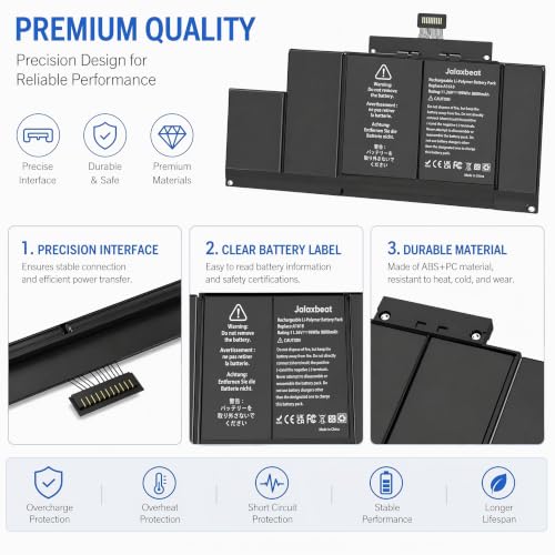 A1398 A1618 Battery Replacement for Apple MacBook Pro 15 inch Retina A1398 Mid 2015 - Long Lasting [99Wh 11.26V 8800mAh] - size: 12.8*4.02*0.35inch A1618