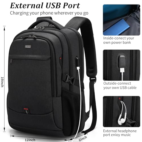 17 Inch Laptop Backpack for Travel Water Resistant College Backpack for Men/Women Laptop Bag with USB Charging Port and Red TSA lock,Black - color: Black With Red Tsa Lock