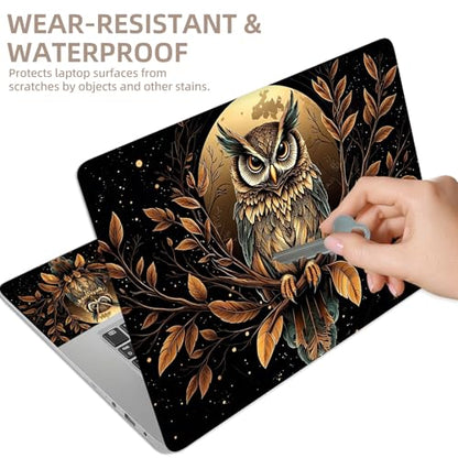 Universal Laptop Skin Sticker for 12/13/14/15.6 Inch Laptops, Reusable Vinyl Laptop Decal Cover, Waterproof Scratch Resistant Notebook Skin with 2 Wrist Pads,Nighttime Owl - color: Nighttime Owl