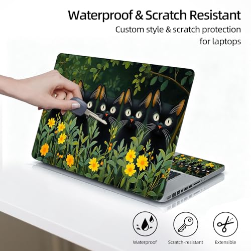 Universal Laptop Skin Sticker Decal, 12"-15.6" Aesthetic Vinyl Wrap, Black Cats Garden Waterproof Notebook Cover Art Protector for MacBook HP Dell Lenovo, Fits 13" 14" 15" 15.6" - color: Black Cats Garden