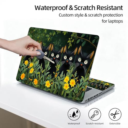 Universal Laptop Skin Sticker Decal, 12"-15.6" Aesthetic Vinyl Wrap, Black Cats Garden Waterproof Notebook Cover Art Protector for MacBook HP Dell Lenovo, Fits 13" 14" 15" 15.6" - color: Black Cats Garden