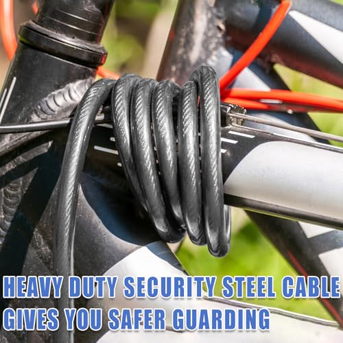 1/2Inch Heavy-Duty Security Cable Lock with Loops 4FT/6FT/8FT/10FT Bike Lock Cable Steel Cable Chain Locks for Outside - size: 8FT