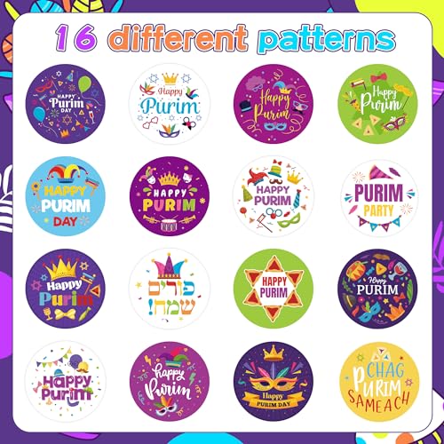 CNhoqc Happy Purim Stickers Roll - 1000 Pcs Round Happy Purim Waterproof Vinyl Reusable Laptop Sticker Coloring Book Scrapbook Water Bottle Page Activity Pad Party Favor Skateboard Gift Wraping Reward - style: Happy Purim