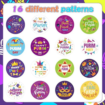 CNhoqc Happy Purim Stickers Roll - 1000 Pcs Round Happy Purim Waterproof Vinyl Reusable Laptop Sticker Coloring Book Scrapbook Water Bottle Page Activity Pad Party Favor Skateboard Gift Wraping Reward - style: Happy Purim