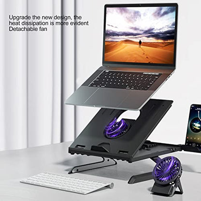 Laptop Stand, Ergonomic Height Angle Adjustable Computer Notebook Stand, Portable and Foldable Laptop Riser Holder with Detachable Cooling Fan, Laptop Shelf Compatible with 10-17in Laptops