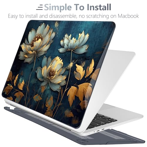 Batianda Case for MacBook Air 15" with M5 M4 M3 M2 Chip, Blooming Flowers | 4-in-1 set with artistic dark peacock flower design, lightweight slim hard shell protection for office women,girls - color: Blooming Flowers