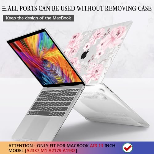 CISSOOK Compatible with MacBook Air 13 inch Case M1 Chip 2021 2020-2018 | A2337 A2179 A1932 Model with Touch ID, Plastic Hard Shell Case & Keyboard Cover & Screen Protector, Cute Pink Flower - color: Cute Pink Flower