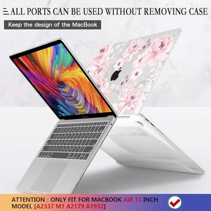 CISSOOK Compatible with MacBook Air 13 inch Case M1 Chip 2021 2020-2018 | A2337 A2179 A1932 Model with Touch ID, Plastic Hard Shell Case & Keyboard Cover & Screen Protector, Cute Pink Flower - color: Cute Pink Flower
