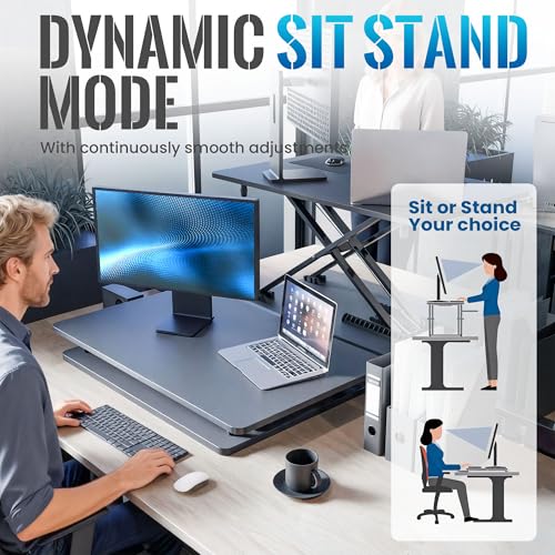 Standing Desk Converter, 25.16" × 15.75" Height Adjustable Laptop Stand for Desk, Sit Stand Monitor Stand, No Assembly Required for Home and Office Use (Black) - color: Black