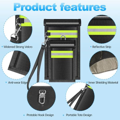 2 Pack Faraday Bags,Portable Faraday Key Fob Protector EMP Protection Bags,Faraday Bags for Phones,Faraday Pouch for Key Fob with Reflective Strip,Water Resistant,Fire Retardant,Foldable,Black - size: 2 Pack XS-S(Up to Phone)