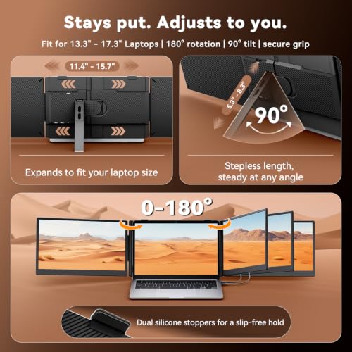Teamgee S10 Pro 14" Dual-Screen Extender – Ultra‑Slim & Hidden Cable | FHD IPS 300nit, USB-C/HDMI, Portable Monitor, 3 lbs, Fits 13-17" - size: Triple 14" Ultra Slim
