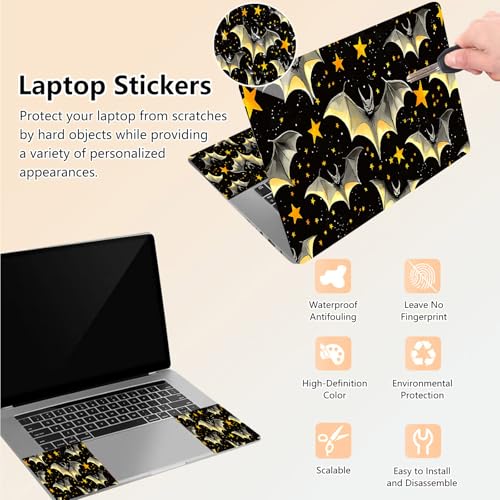 Laptop Skin Sticker Decal 15.6 Inch,12 13 13.3 14 15 15.6 in Laptop Netbook Skins for Notebook,Art Decal Removable Waterproof Scratch Resistant,Universal Vinyl Cover,Black Golden Bat - color: Black Golden Bat