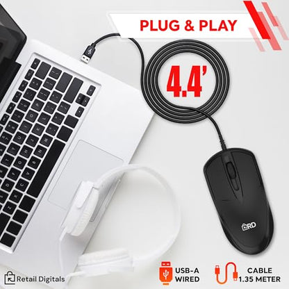 3-Button USB Wired Mouse | High-Precision Optical Tracking | Durable for Desktop & Laptop | Black