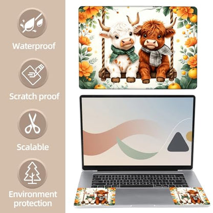Universal Laptop Skin Sticker for 12/13/14/15.6 Inch Laptops, Reusable Vinyl Laptop Decal Cover, Waterproof Scratch Resistant Notebook Skin with 2 Wrist Pads,Highland Cows Cute - color: Highland Cows Cute