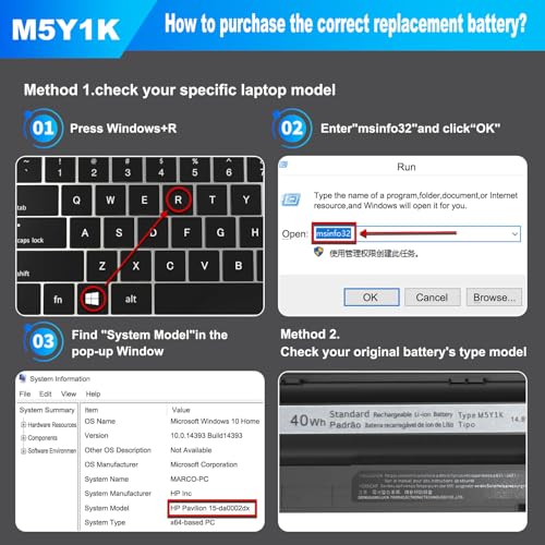 40Wh M5Y1K Laptop Battery Compatible with Dell Inspiron 14 15 17 5000 3000 Series 5758 5759 5755 3451 3558 5558 5559 3551 3567 5458 5756 5555 GXVJ3 VN3N0 HD4J0 WKRJ2 991XP P47F P51F P63F 14.8V - size: 10.6 * 1.5 * 0.8 Inch M5Y1K