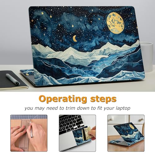 Universal Laptop Skin Sticker with 2 Wrist Pad Decals, 3-Piece Removable Vinyl Laptop Cover, Blue Wave Night Sky Waterproof Anti-Scratch, Easy-Trim Fit for 13.3" 14" 15.6" Laptops - color: Blue Wave Night Sky