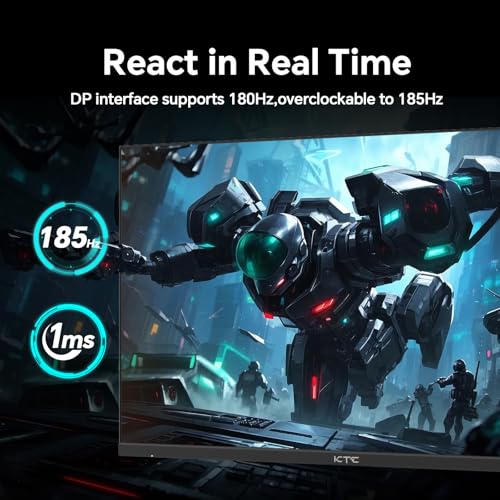 KTC 24 inch QHD 180Hz Gaming Monitor, Fast IPS 1440p, H24T7 | OC 185Hz Computer Monitor, 1ms, G-Sync/FreeSync, HDR400, Height Adjustable, HDMI & DP - color: Black, size: 23.8-inch