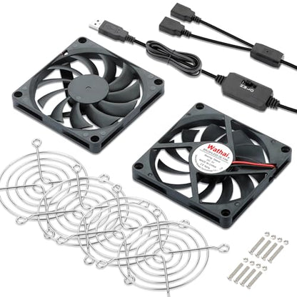 WWathai 2pcs 80mm x 10mm USB Computer Fan, USB Fans for Cooling Receiver DVR PlayStation Xbox Computer Cabinet Cooling 80x80x10mm - size: 80x10mm (5V)