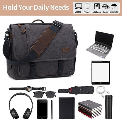 Nerlion Messenger Bag for Men 17-17.3 Inch Laptop Bag Canvas Water-resistant Computer Bag Shoulder Bag Work Briefcase Bookbag for College (Gray) - color: Coffee