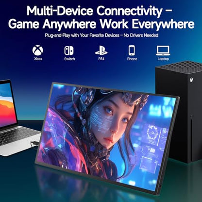 15.6" Portable Monitor, Dual USB C HDMI Laptop Screen Extender for Laptop | Ultra-Slim Travel IPS Display with HDR, 100% sRGB, VESA Mount & Built-in Speakers for Mac Phone PS5 Xbox Switch - size: 15.6